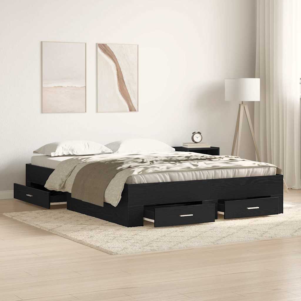 vidaXL Estructura de cama con cajón Roble Negro 135 x 190 cm