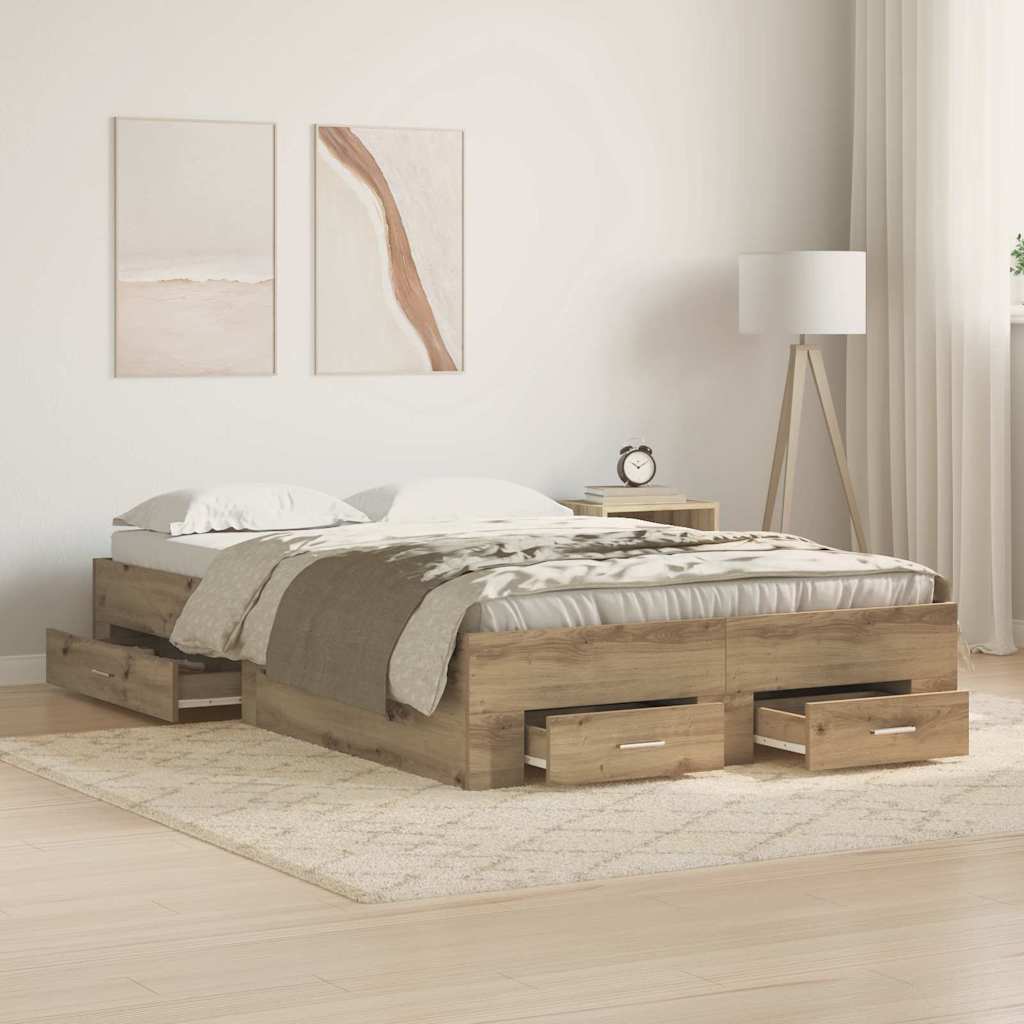 vidaXL Estructura de cama con cajón Roble artisan 120 x 190 cm