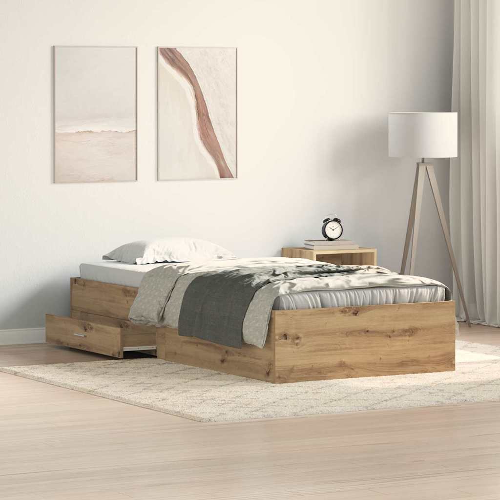 vidaXL Estructura de cama con cajón Roble artisan 100 x 200 cm