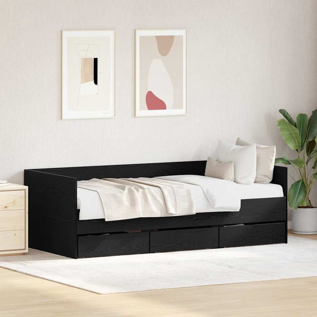 vidaXL Cama de día Roble Negro 90 x 190 cm Madera de ingeniería