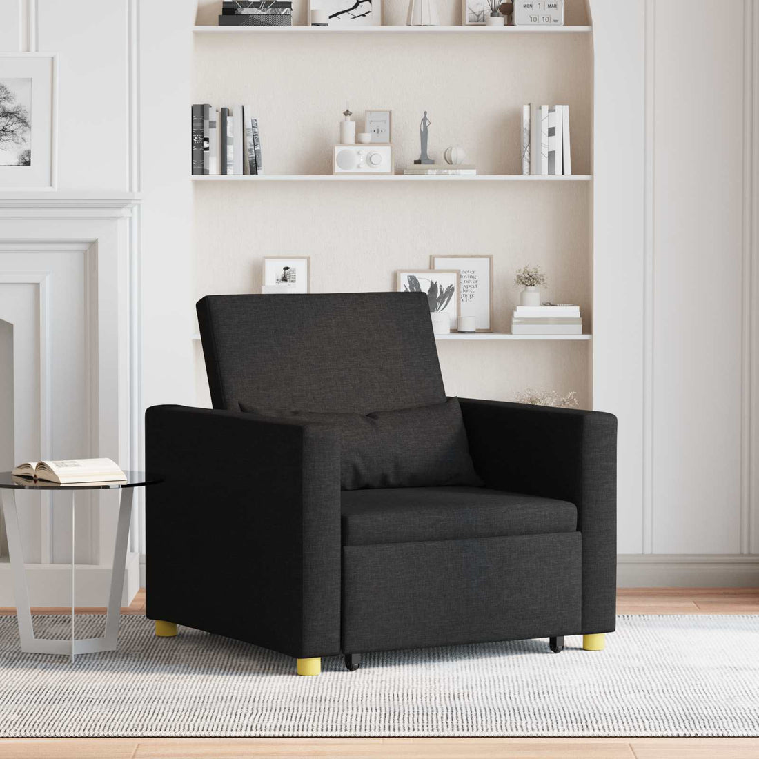 vidaXL Cama Sofá Desplegable Individual Negro 90 x 165 x 87 cm tela