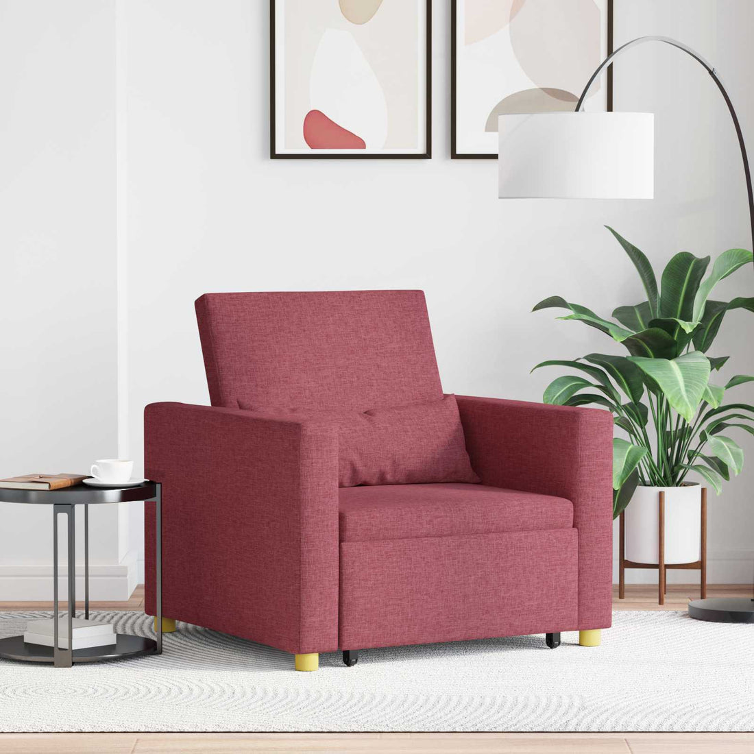 vidaXL Cama Sofá Desplegable Individual con rueda Rojo vino tinto tela