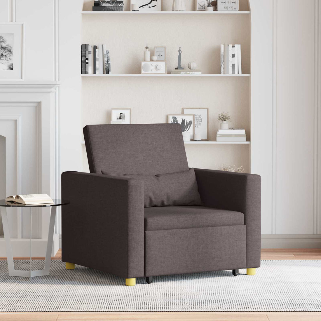 vidaXL Cama Sofá Desplegable Individual Marrón oscuro tela