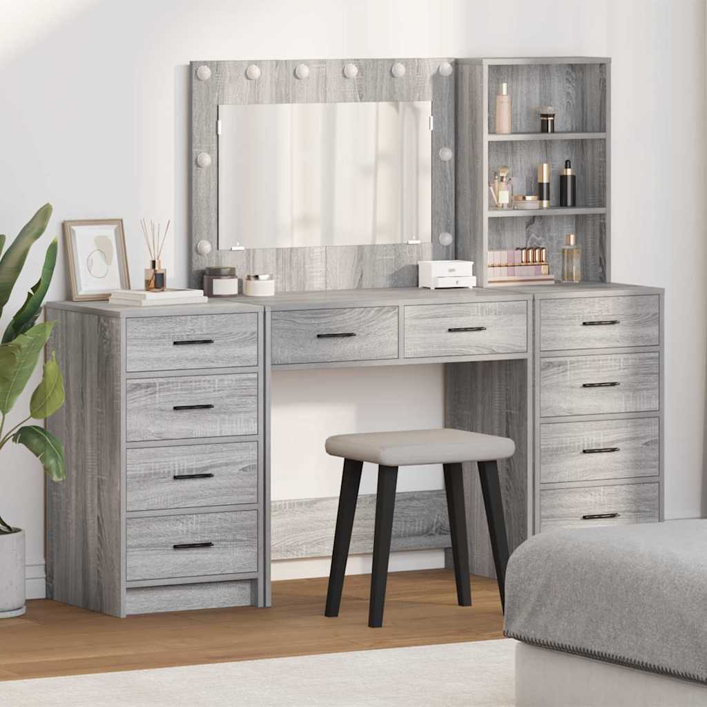 vidaXL Mesa Tocador 3 uds. Gris Sonoma 78,5 x 41 x 135 cm
