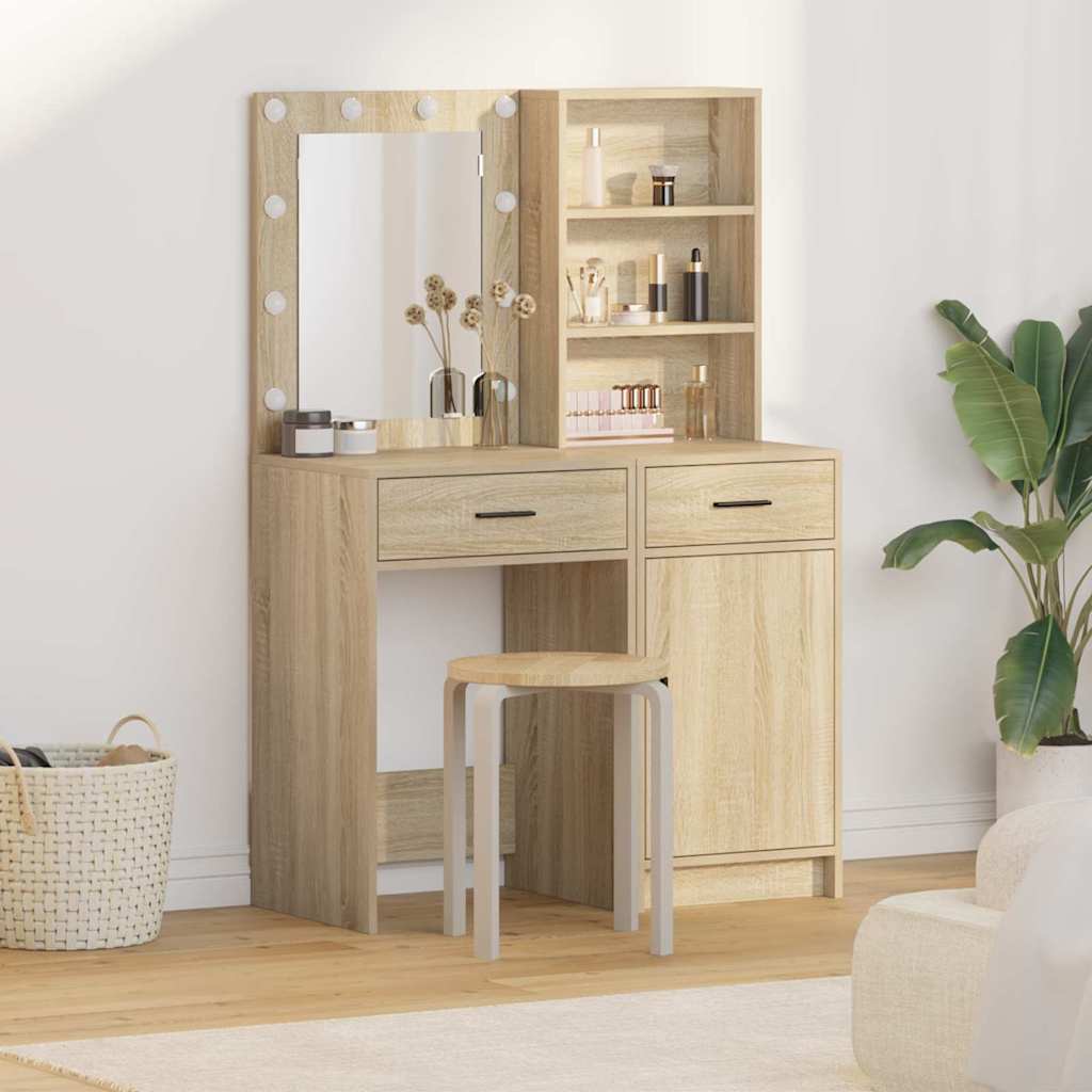 vidaXL Conjunto de mesa de vestidor con LED 2 uds. Roble Sonoma