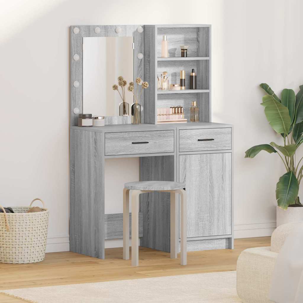 vidaXL Conjunto de mesa de vestidor con LED 2 uds. Gris Sonoma