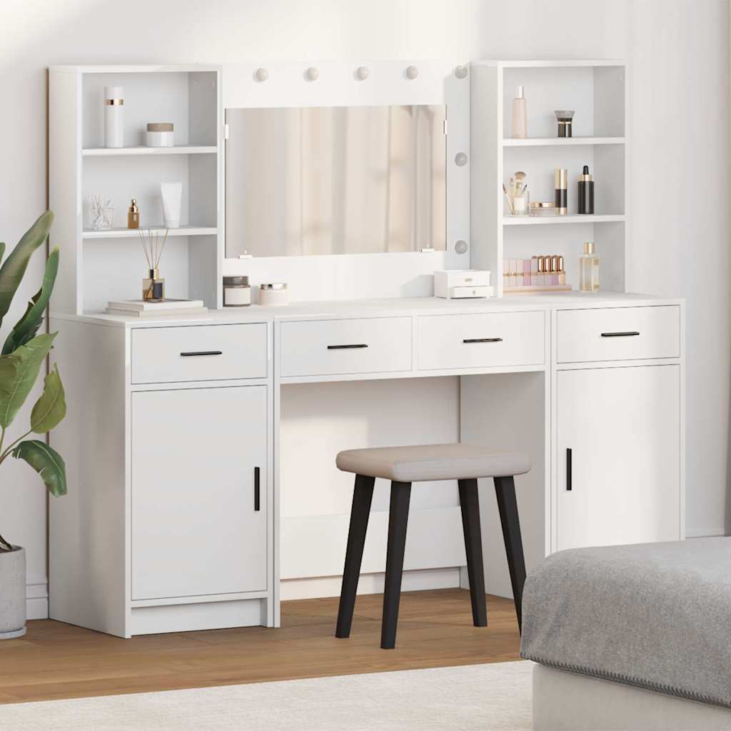 vidaXL Conjunto de mesa de vestidor con LED 3 uds.