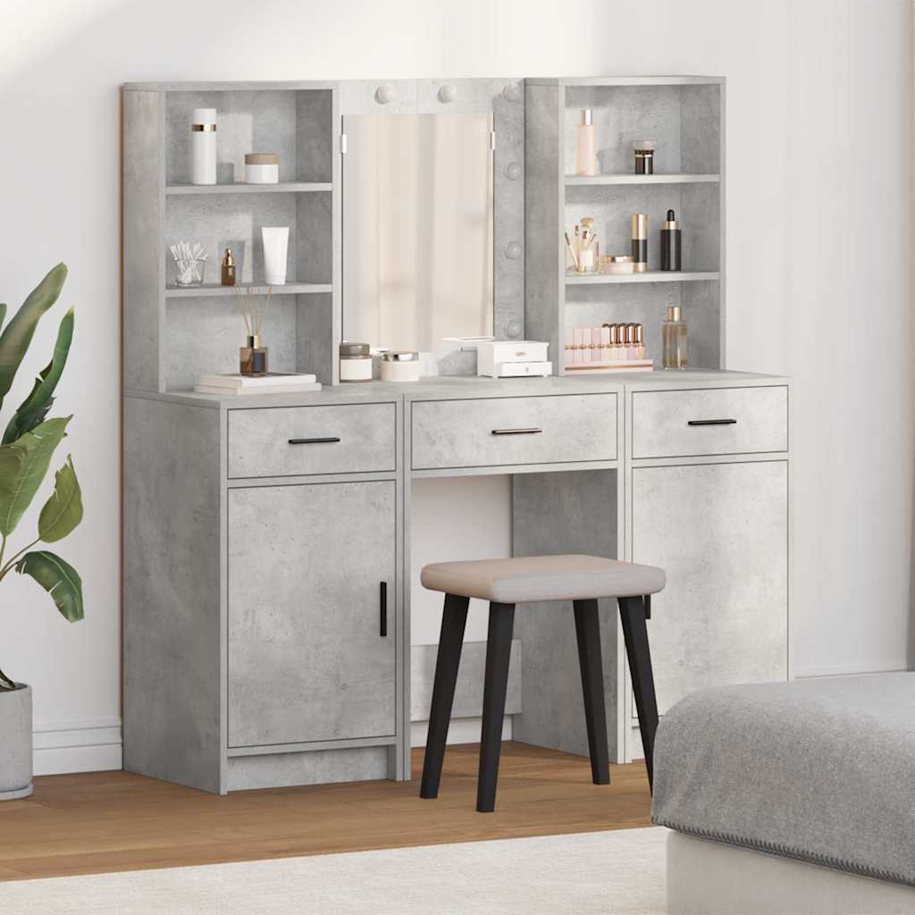 vidaXL Conjunto de mesa de vestidor con LED 3 uds. Gris Concreto