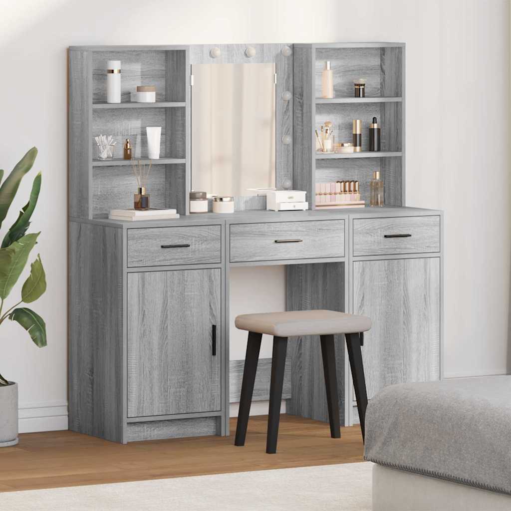vidaXL Conjunto de mesa de vestidor con LED 3 uds. Gris Sonoma