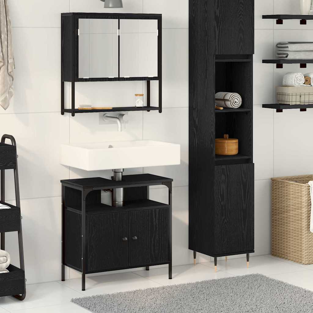 vidaXL Juego de muebles de baño 2 uds. Negro Madera de ingeniería