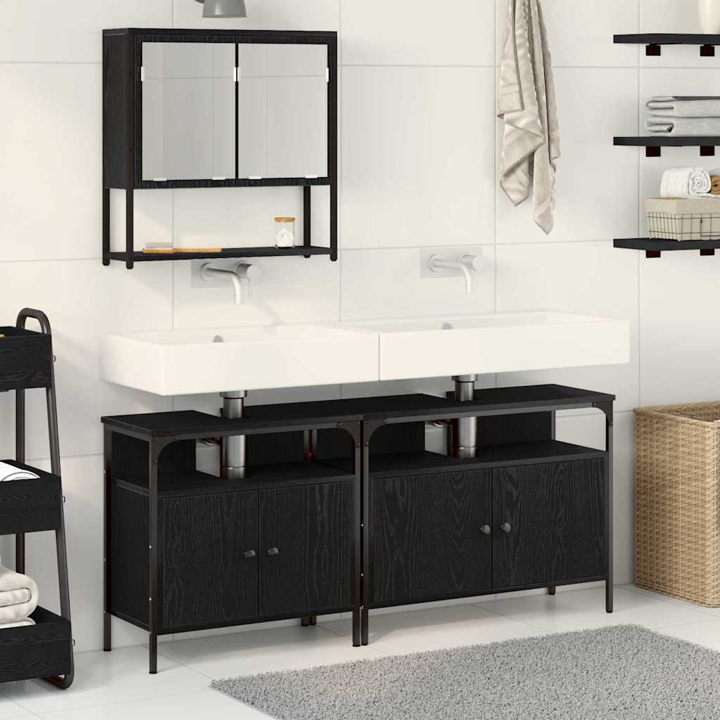 vidaXL Juego de muebles de baño 3 uds. Negro Madera de ingeniería