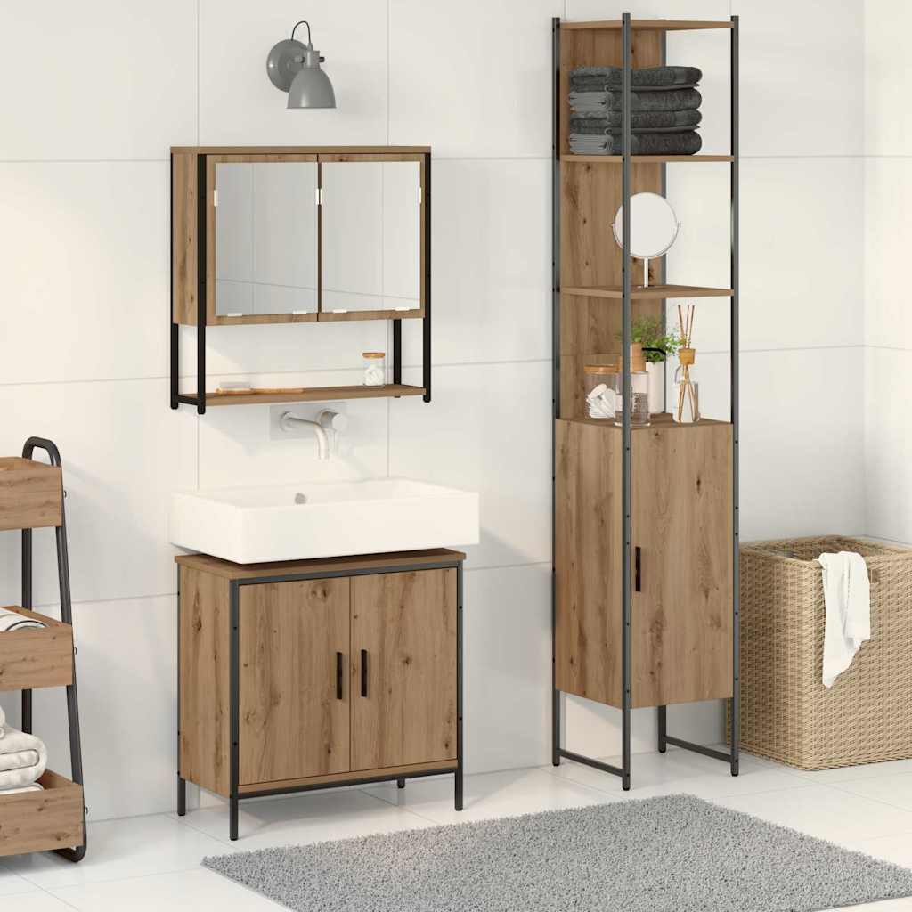 vidaXL Juego de muebles de baño 3 uds. Marrón Madera de ingeniería