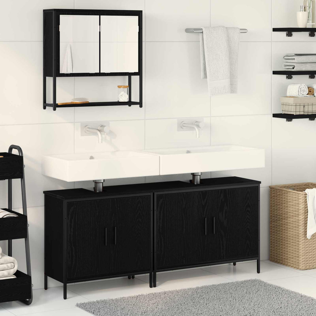 vidaXL Juego de muebles de baño 3 uds. Negro 80 x 30 x 60 cm