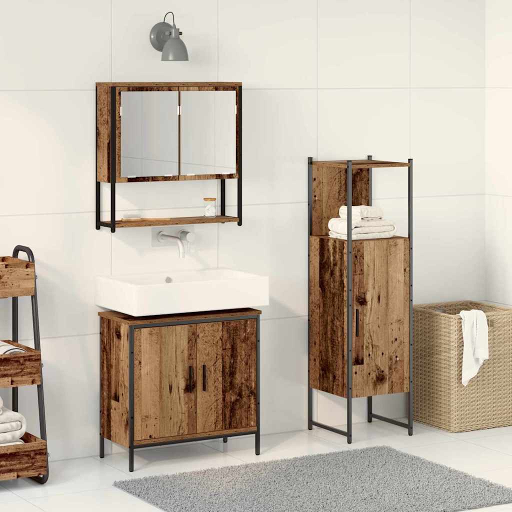 vidaXL Juego de muebles de baño 3 uds. Marrón 33 x 33 x 113,5 cm