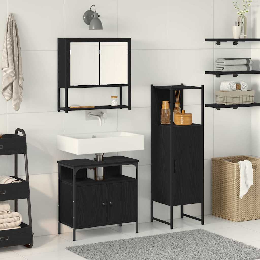 vidaXL Juego de muebles de baño 3 uds. Negro Madera de ingeniería