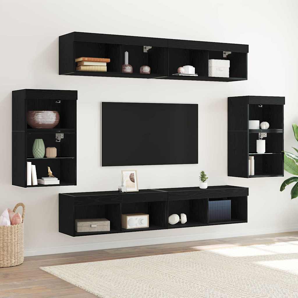 vidaXL Conjunto de mueble de TV 8 uds. Roble negro