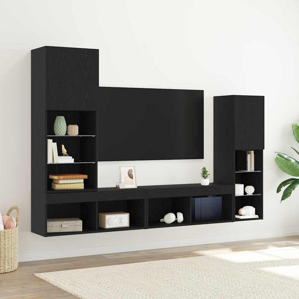 vidaXL Gabinete de TV 4 uds. Roble negro Madera de ingeniería