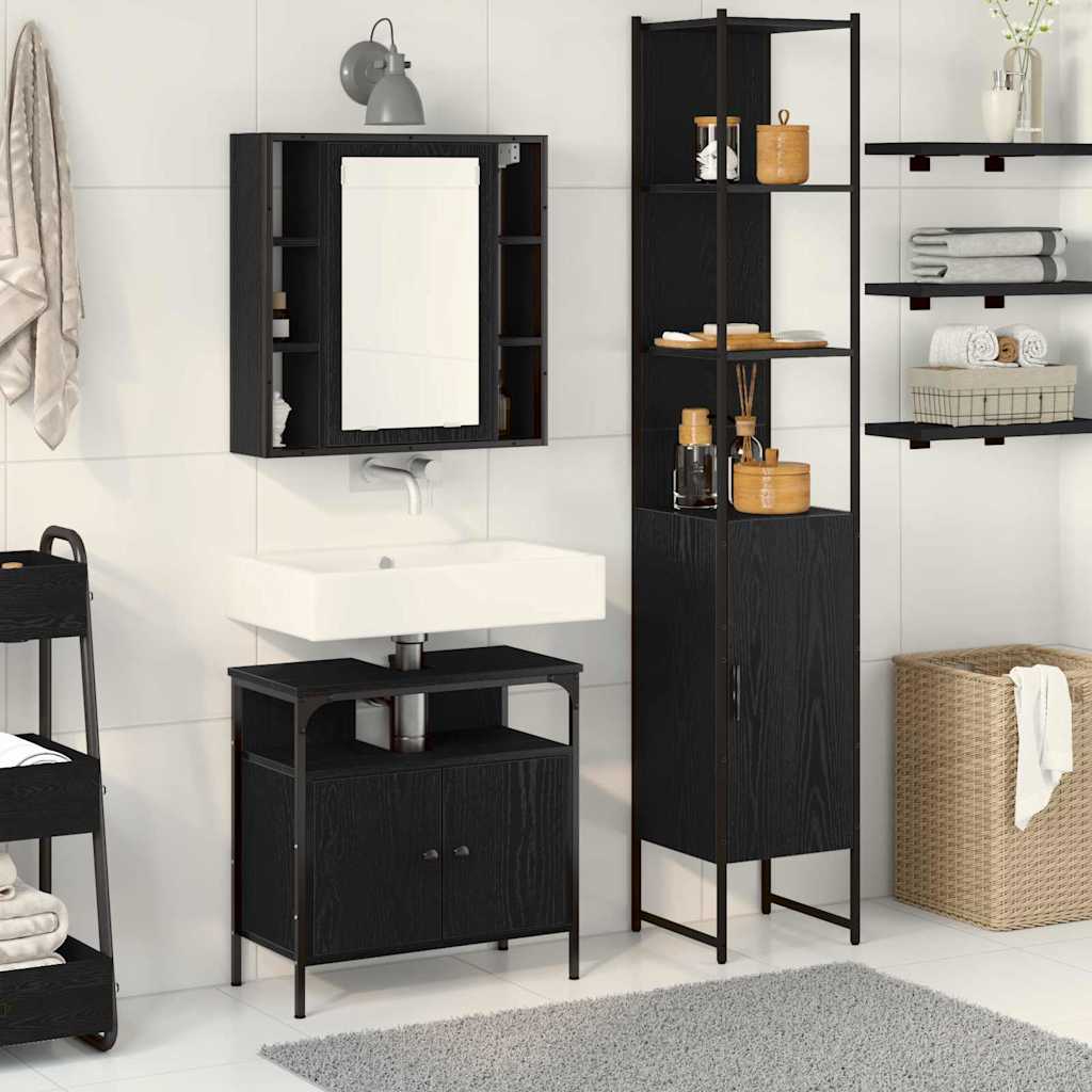 vidaXL Juego de muebles de baño 3 uds. Roble Negro 33 x 33 x 185,5 cm