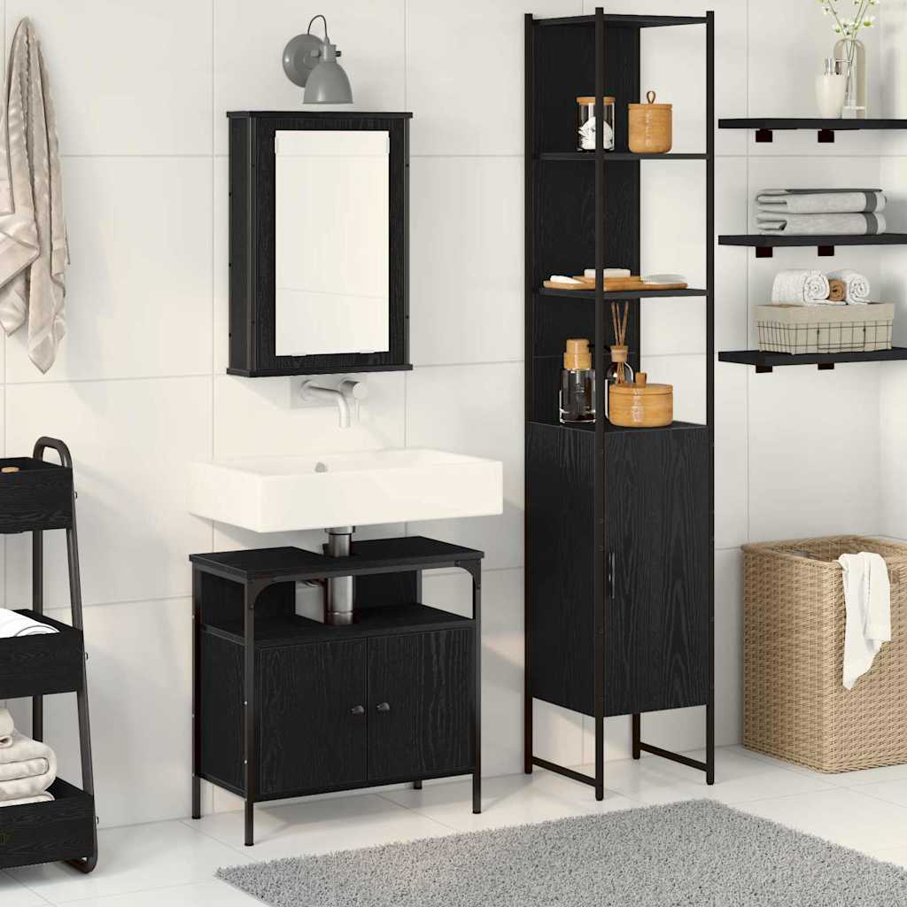 vidaXL Juego de muebles de baño 3 uds. Roble Negro 33 x 33 x 185,5 cm