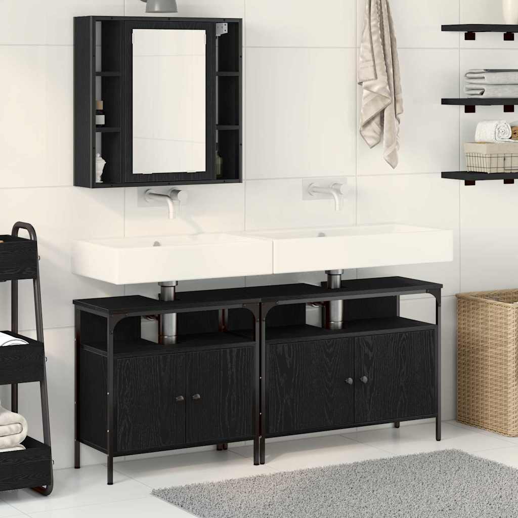 vidaXL Unidades de Tocador de Baño 3 uds. Negro 80 x 30 x 60 cm