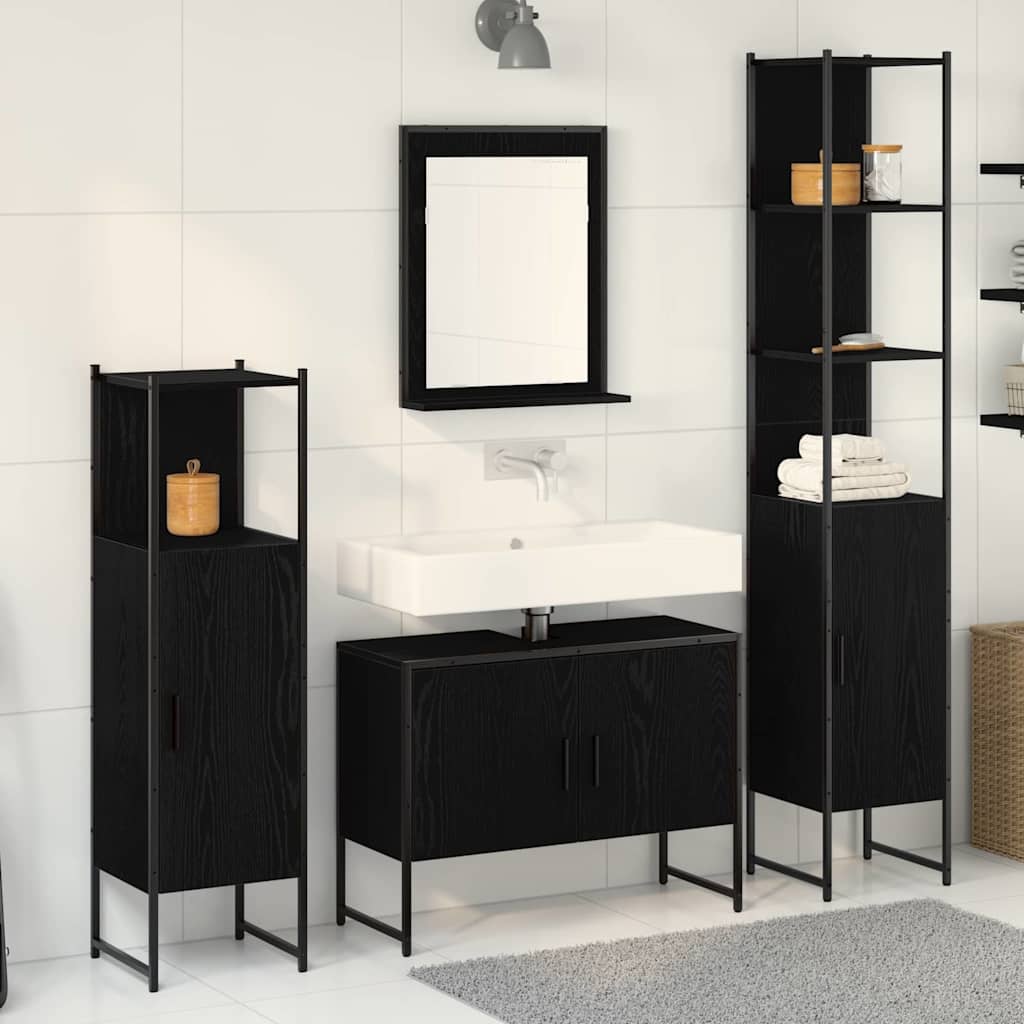 vidaXL Juego de muebles de baño 4 uds. Negro 33 x 33 x 185,5 cm