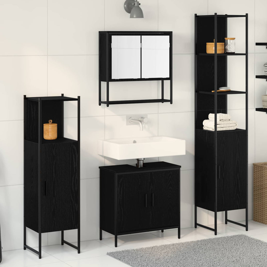 vidaXL Juego de muebles de baño 4 uds. Negro 33 x 33 x 185,5 cm