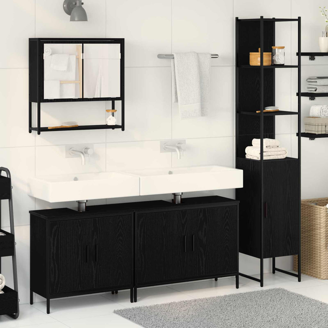 vidaXL Juego de muebles de baño 4 uds. Negro 33 x 33 x 185,5 cm