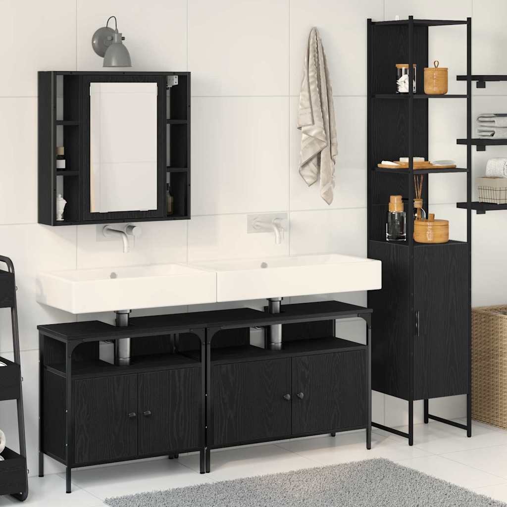 vidaXL Juego de muebles de baño 4 uds. Roble Negro 33 x 33 x 185,5 cm