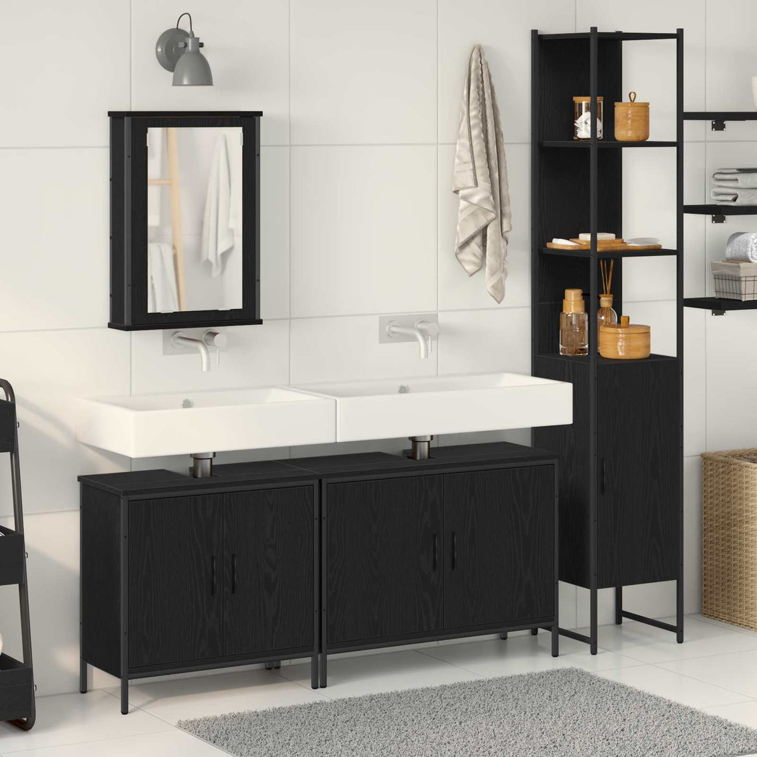 vidaXL Juego de muebles de baño 4 uds. Negro Madera de ingeniería