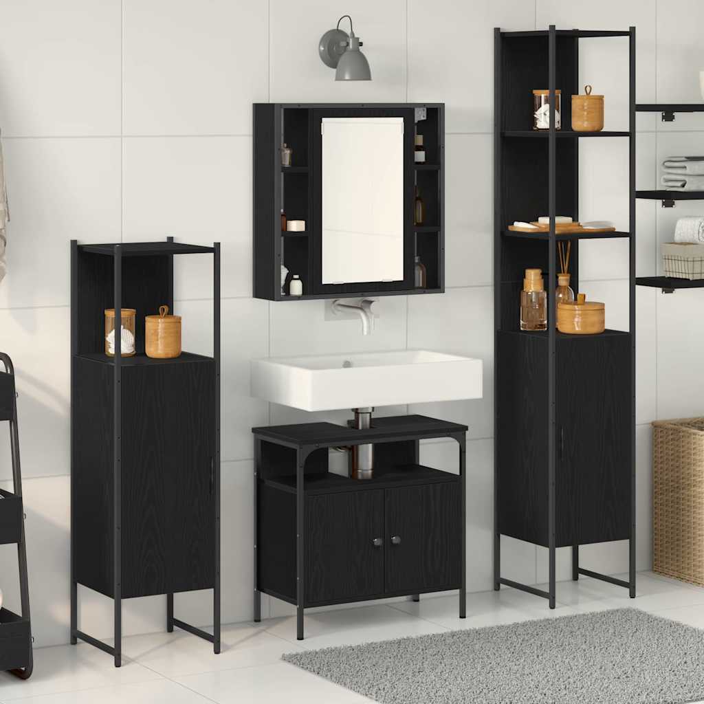 vidaXL Juego de muebles de baño 4 uds. Roble Negro 33 x 33 x 185,5 cm