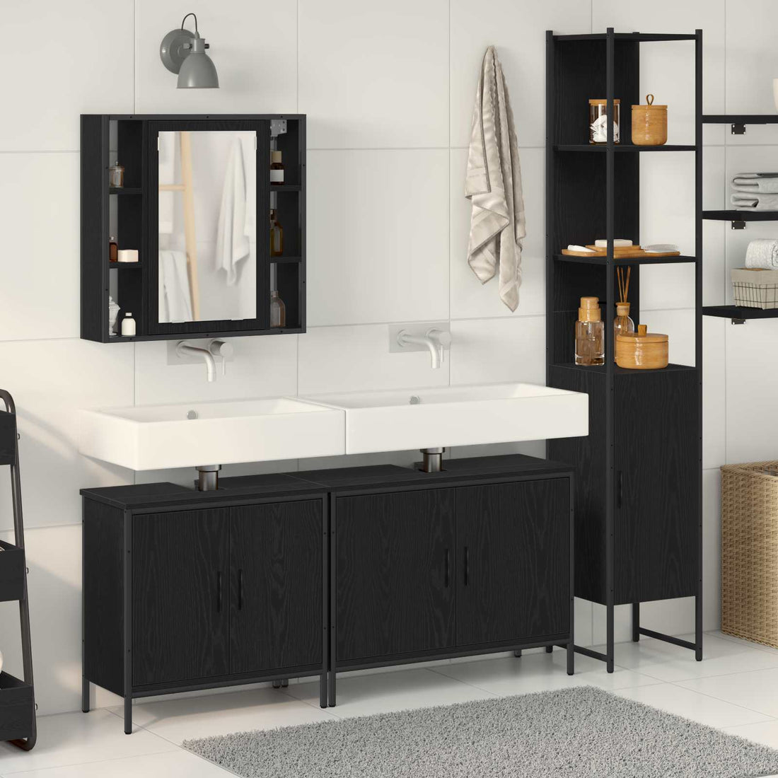 vidaXL Juego de muebles de baño 4 uds. Negro Madera de ingeniería