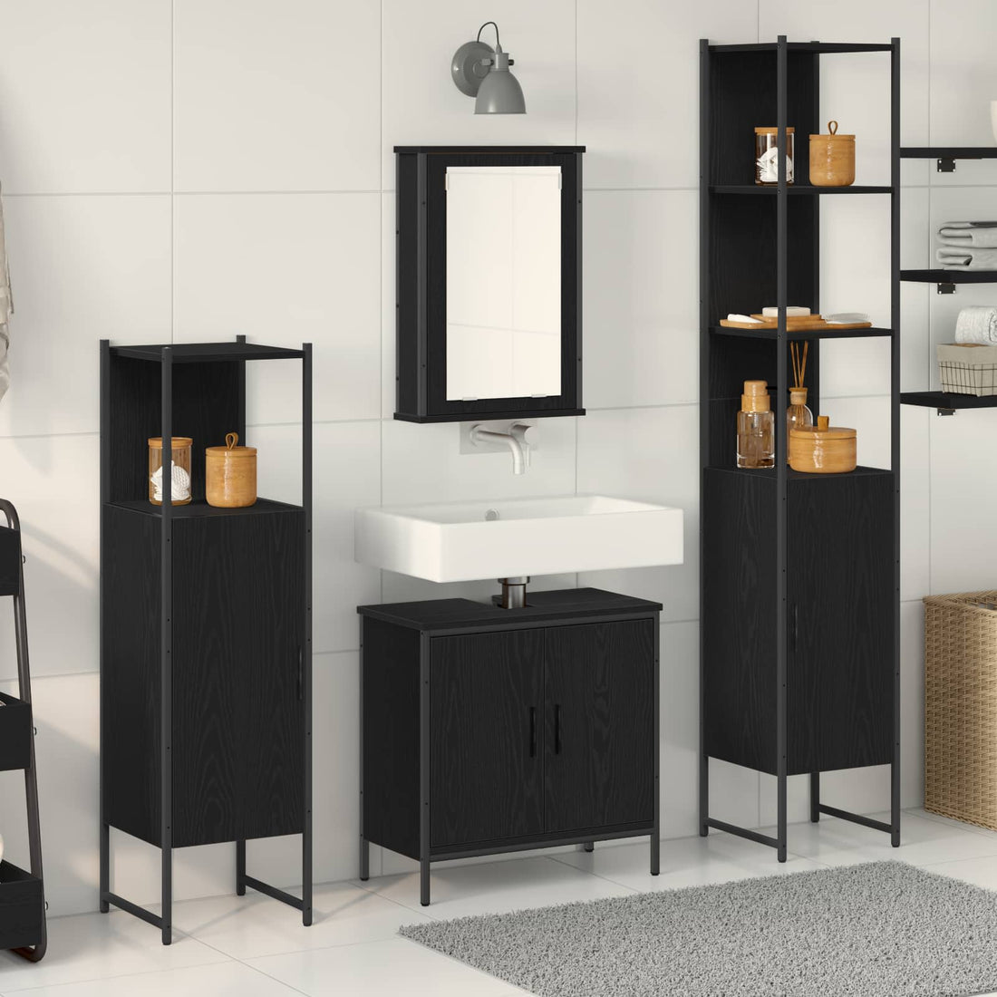 vidaXL Juego de muebles de baño 4 uds. Negro 33 x 33 x 185,5 cm