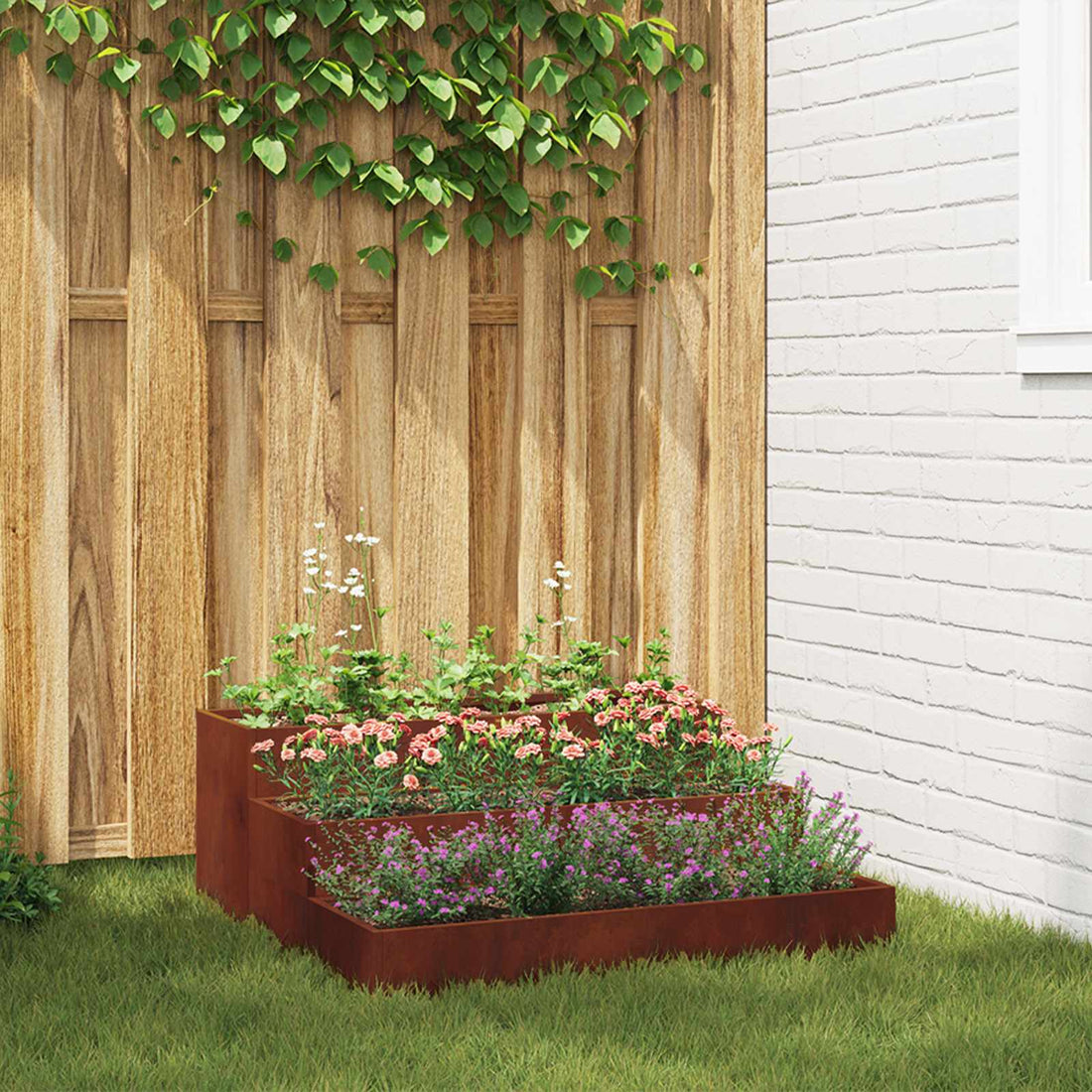 vidaXL Macetero de Jardín Oxidado 90 x 90 x 35 cm Acero autopatinable