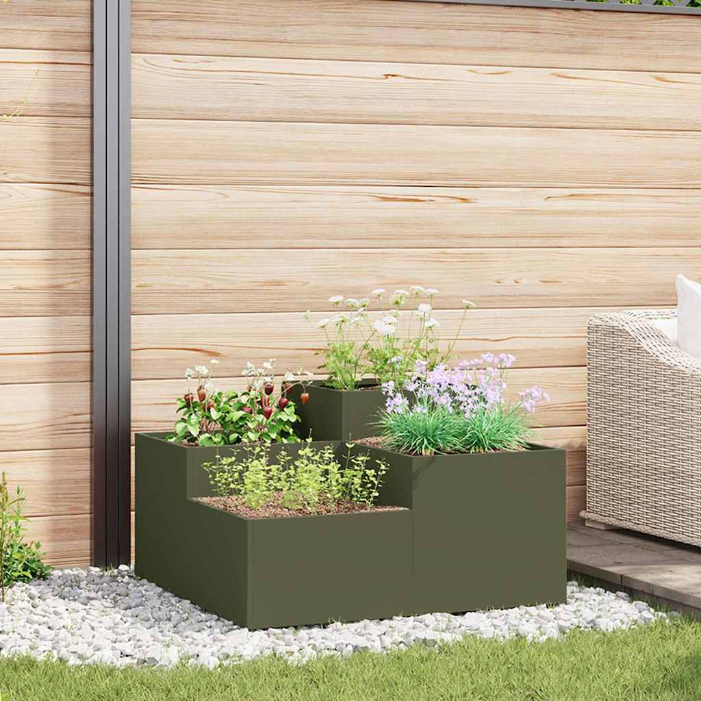 vidaXL Maceta para Jardín Verde oliva 80 x 80 x 48 cm Acero