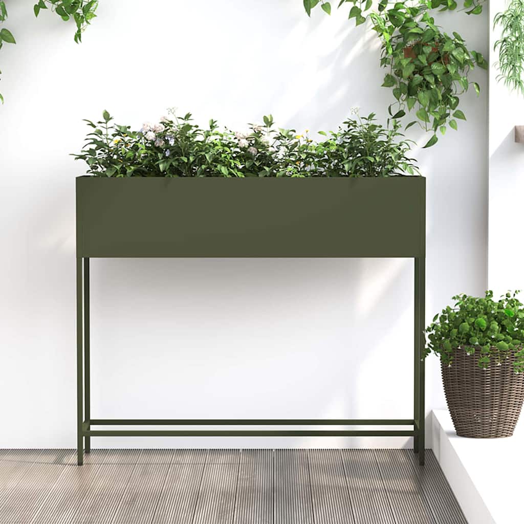 vidaXL Jardinera Elevada Verde oliva 100 x 26 x 82 cm Acero