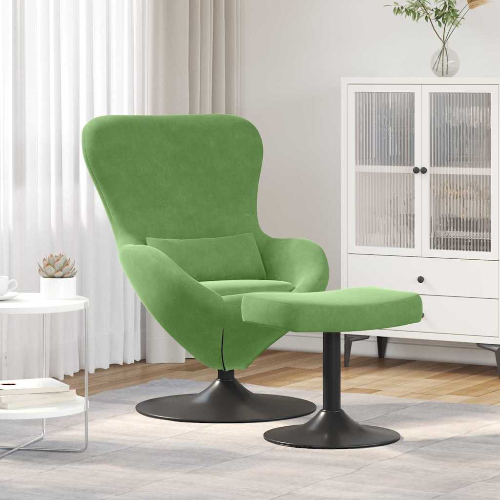 vidaXL Silla Huevo con Puff Verde claro Terciopelo