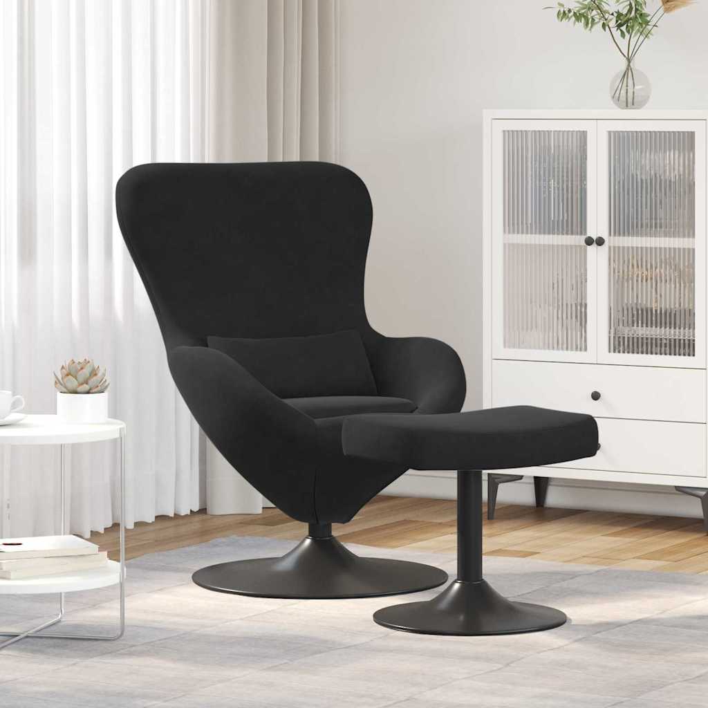 vidaXL Silla Huevo con Puff Negro Terciopelo