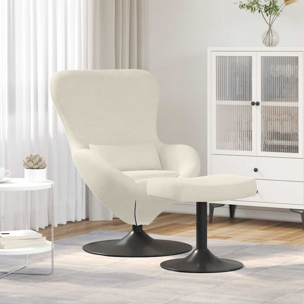 vidaXL Silla Huevo con Puff Crema Terciopelo