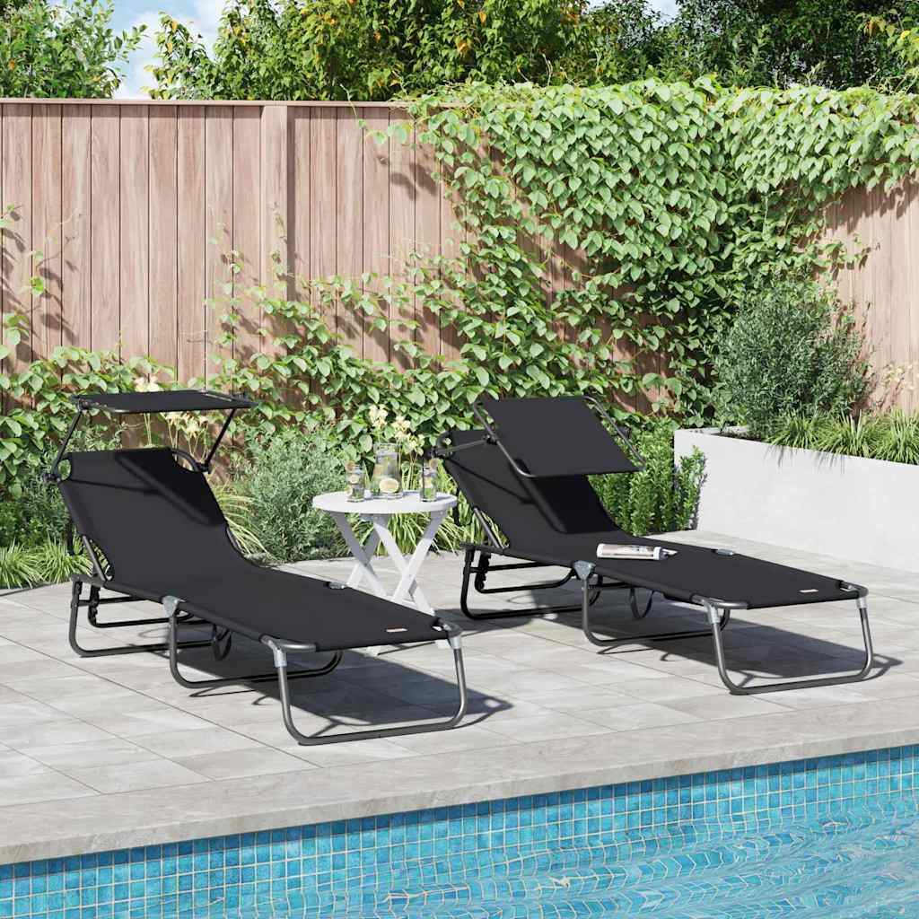 vidaXL Tumbona plegable 2 uds. oxford Negro