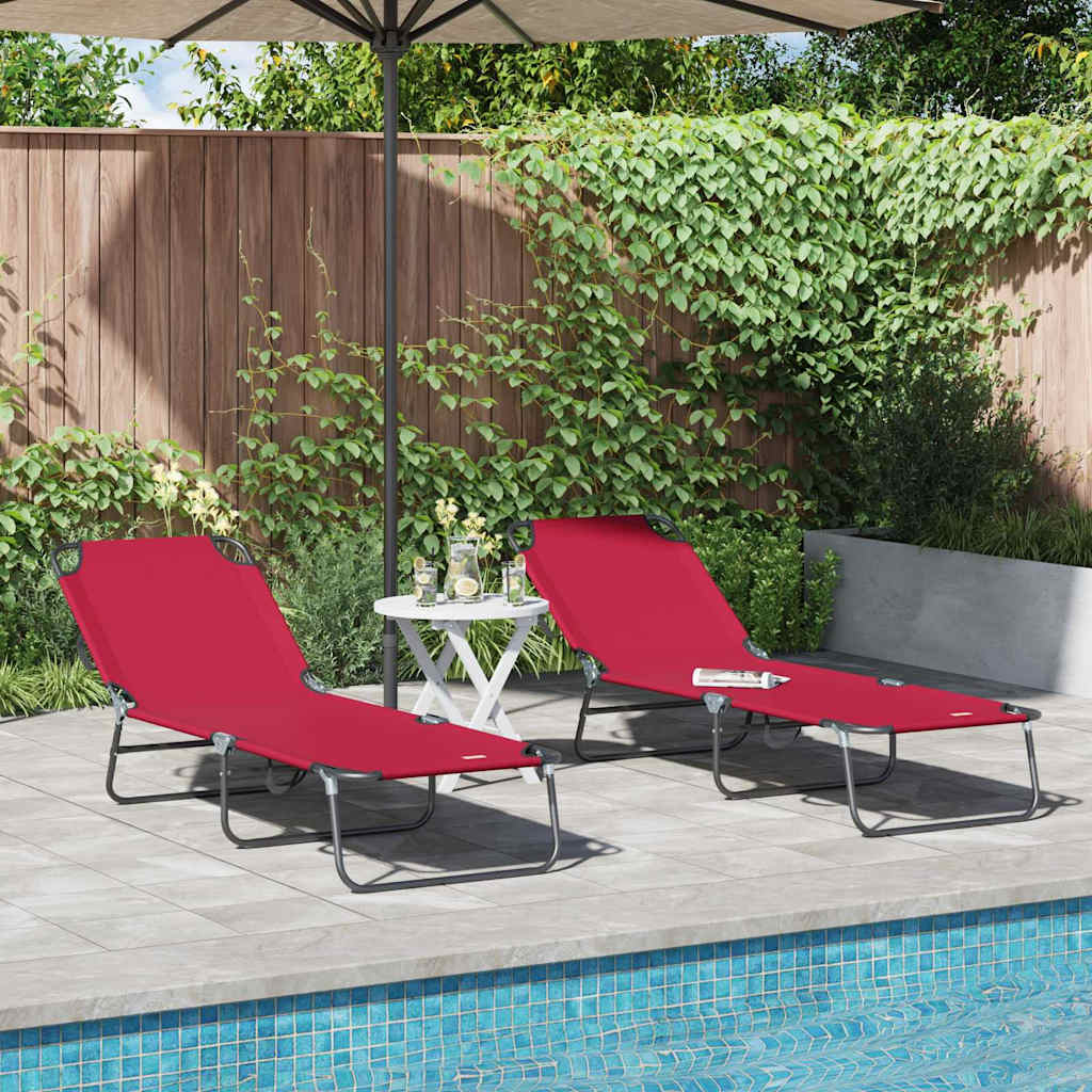 vidaXL Tumbona plegable 2 uds. Poliéster Rojo