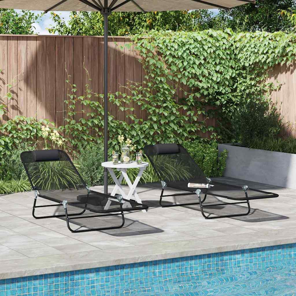 vidaXL Tumbona plegable 2 uds. Textileno Negro