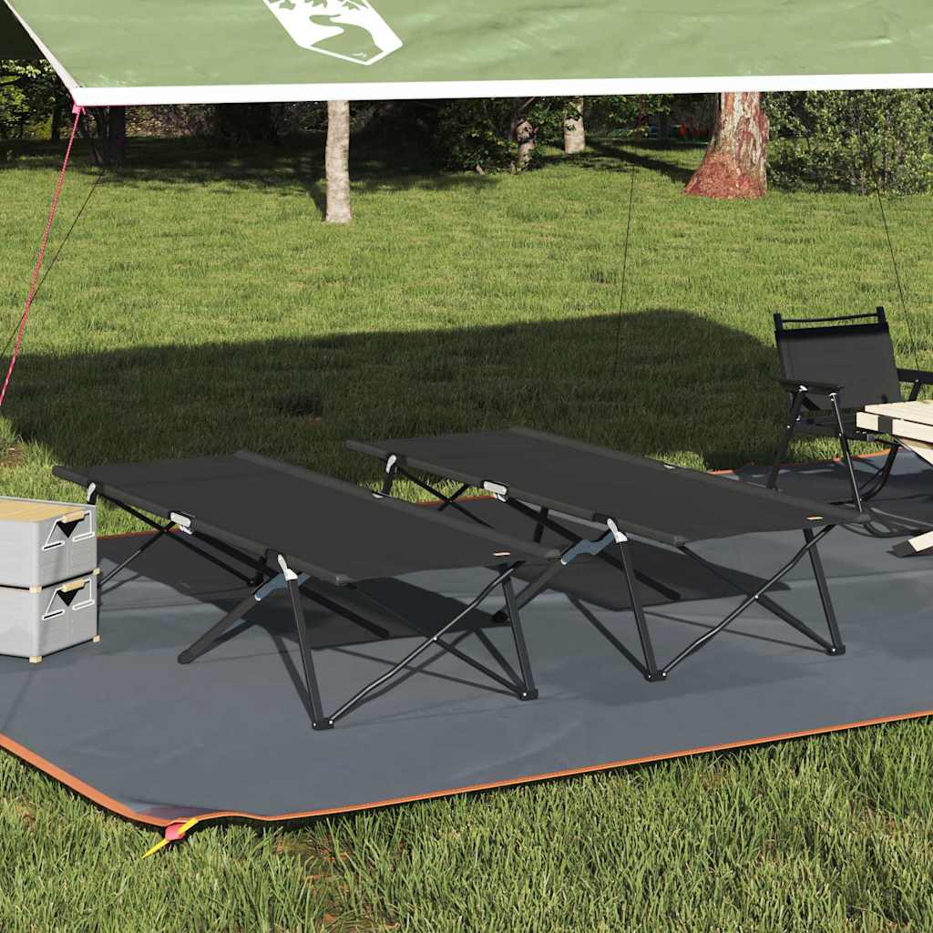 vidaXL Cama de Camping Plegable Manual 2 uds. Negro 206 x 76 x 74 cm