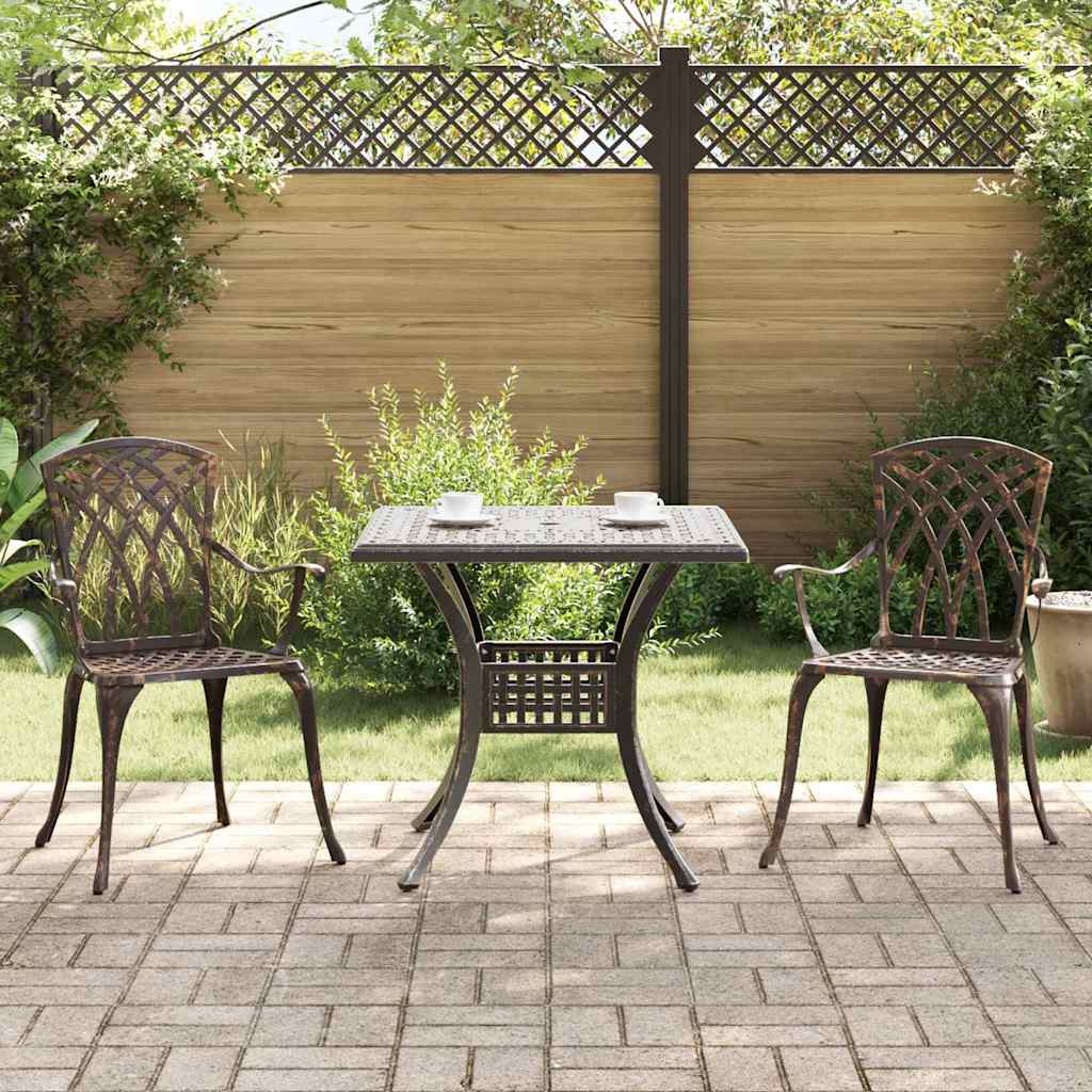 vidaXL Conjunto de mesa de jardín 3 uds. Bronce Aluminio fundido