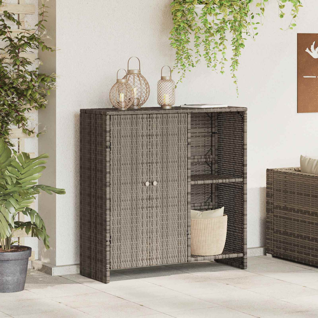 vidaXL Armario de almacenamiento Gris 100 x 36 x 102 cm Ratán