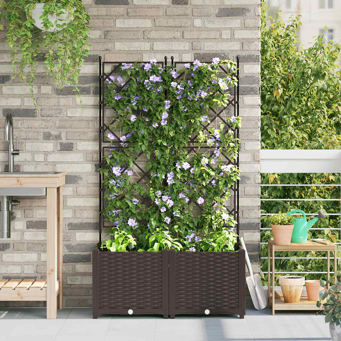 vidaXL Macetero de Jardín 2 uds. Marrón 80 x 40 x 143 cm PP