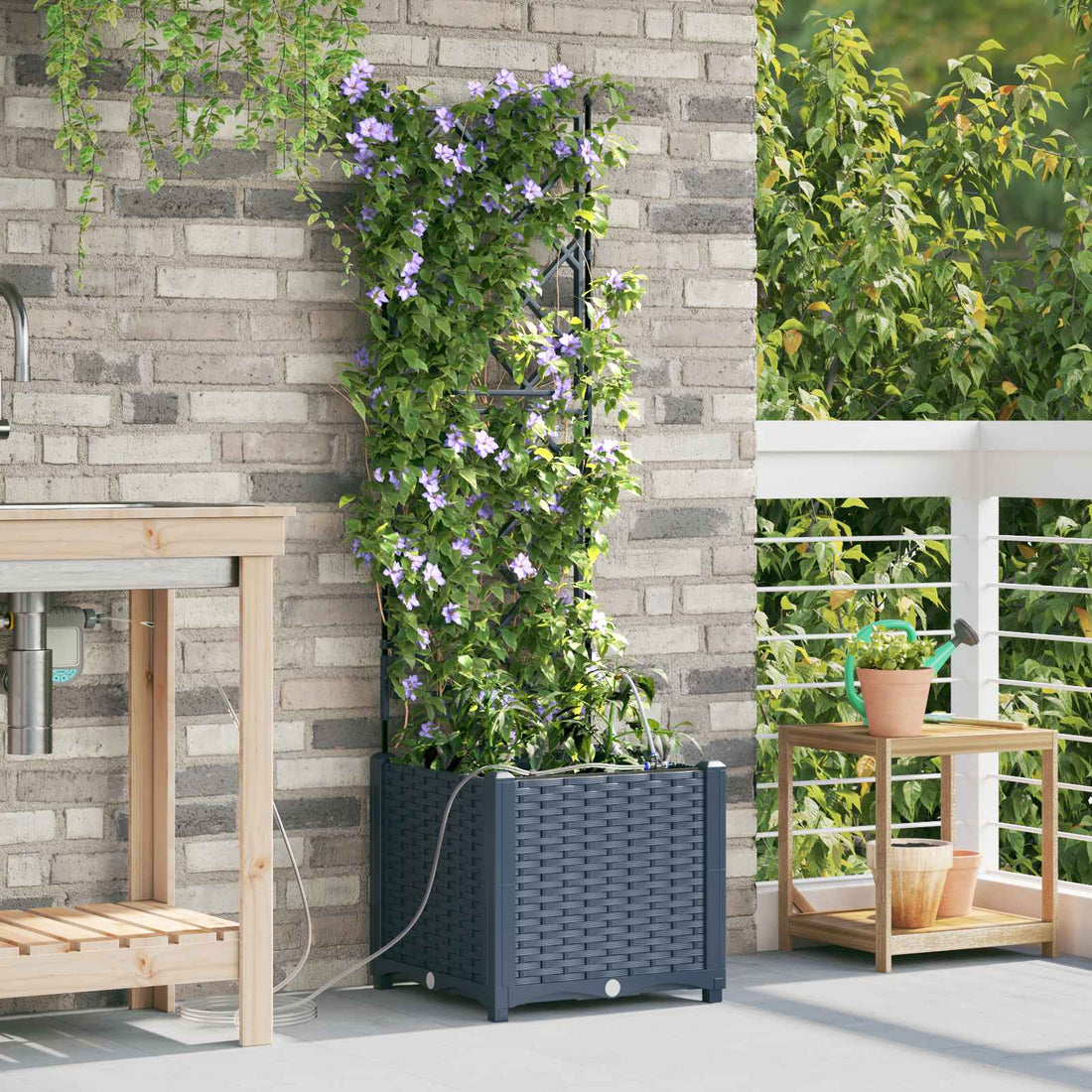 vidaXL Macetero de Jardín Gris 40 x 40 x 142 cm PP