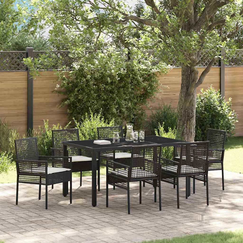 vidaXL Conjunto de Comedor de Jardín 7 uds. Negro ratán sintético