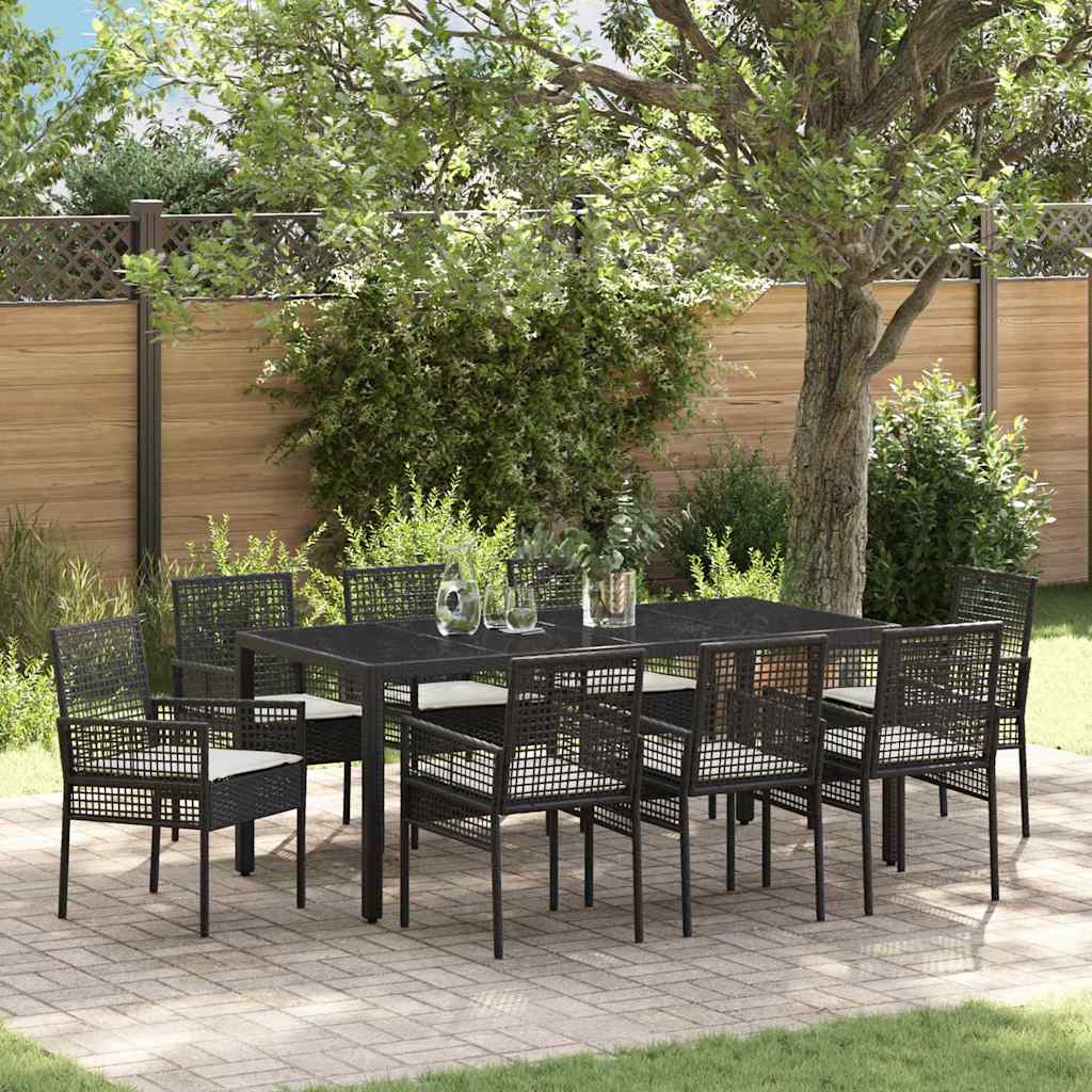 vidaXL Conjunto de Comedor de Jardín 9 uds. Negro ratán sintético
