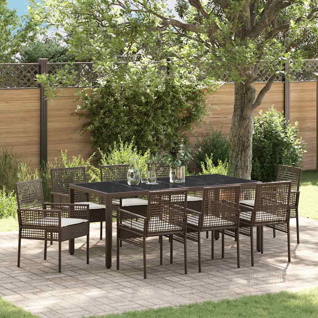 vidaXL Conjunto de Comedor de Jardín 9 uds. Marrón ratán sintético