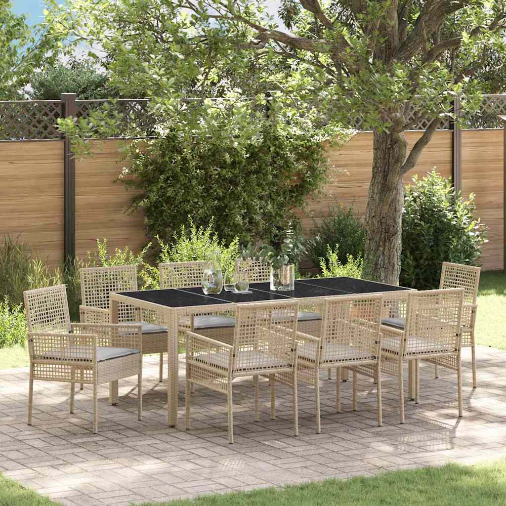 vidaXL Conjunto de Comedor de Jardín 9 uds. Beige ratán sintético